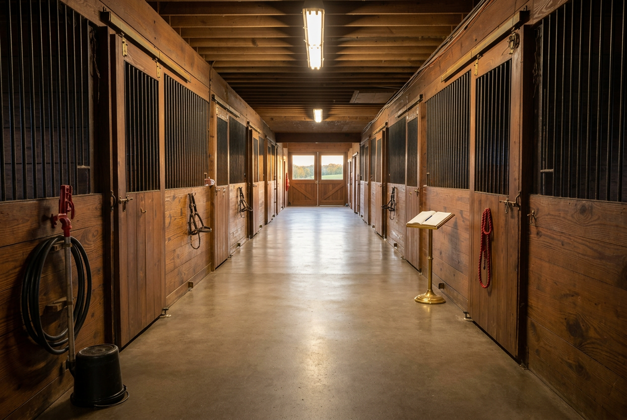 Stable corridor inside one of the Green Meadow barns